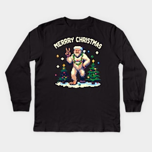 Merry Christmas Yeti Pixel Art Kids Long Sleeve T-Shirt